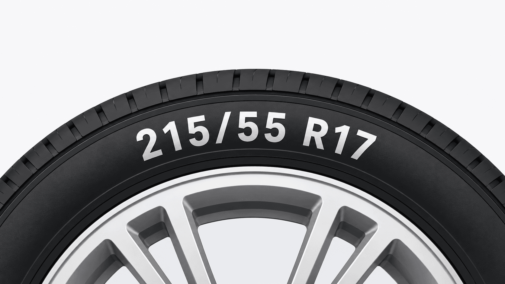 Tyre sidewall size example 215/55 R17
